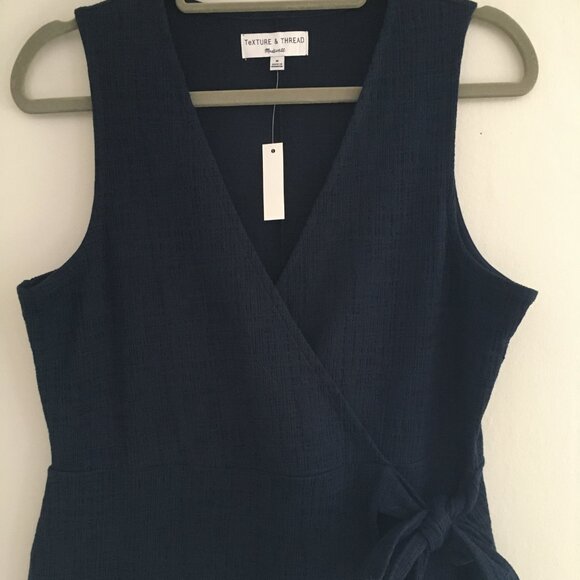 New, Madewell Texture & Thread Navy Blue Crosshatch Side Tie Dress Size Medium - Picture 7 of 12